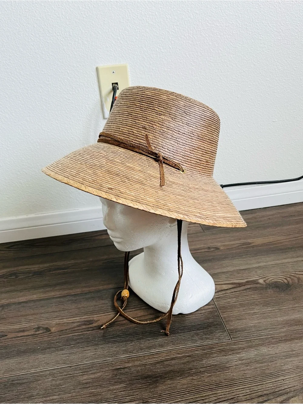 Natural Straw Sun Hat with Leather Tie
